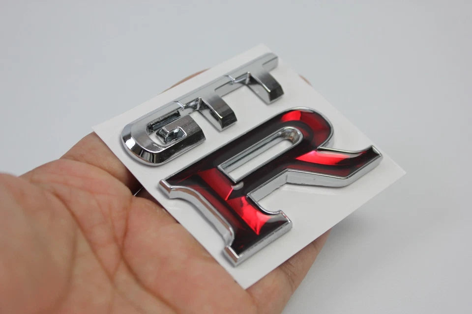 GTTR Grill & Boot Badge Emblem Silver Red for Nissan Skyline R34 GTR GTT GTST GT