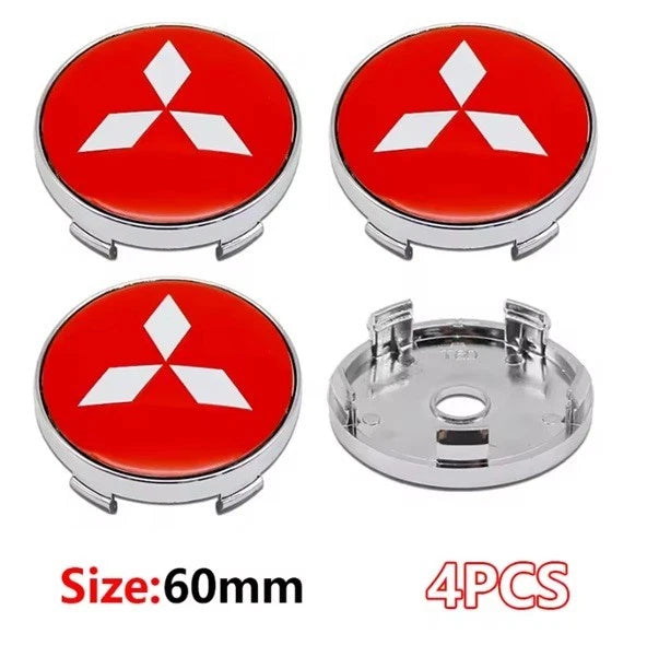 4 x Mitsubishi Centre Silver Black Red Wheel Cap Ralliart 60mm Face 56mm Clip