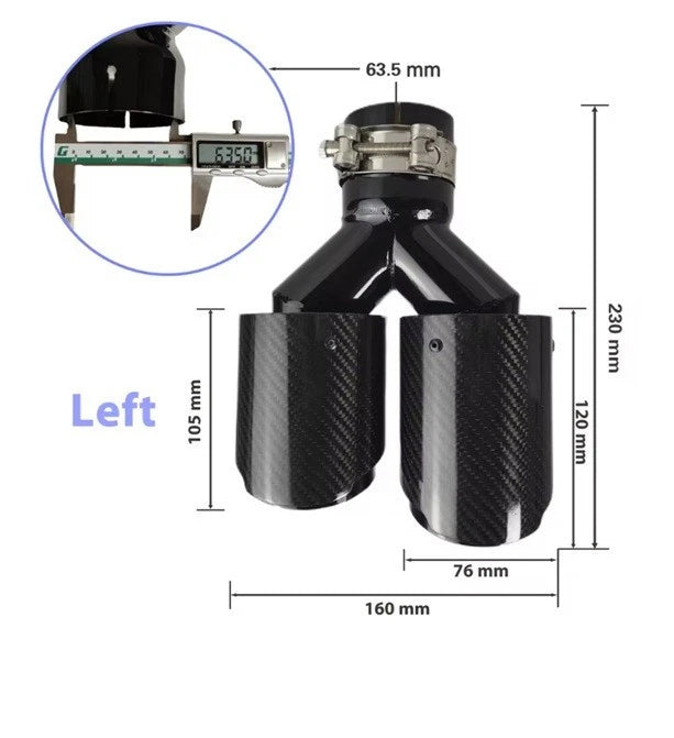 Genuine Carbon Fibre Gloss Black Twin Exhaust Tips Universal Bolt On All Sizes