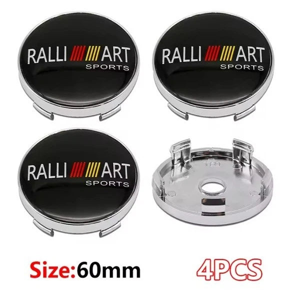 4 x Mitsubishi Centre Silver Black Red Wheel Cap Ralliart 60mm Face 56mm Clip