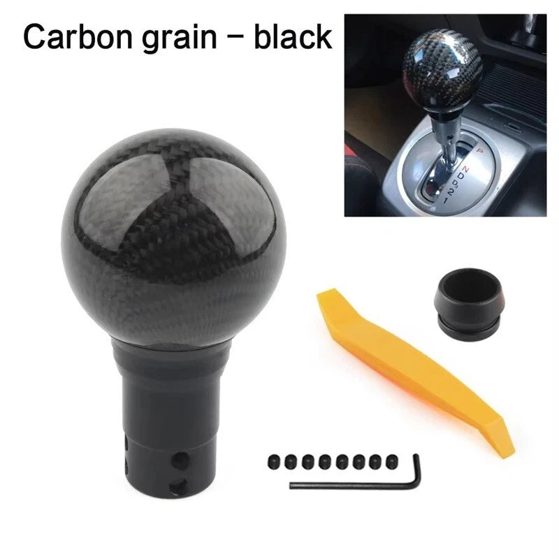 Real Carbon Ball Gear Shift Knob with Boot Adaptor Aluminium Red Black NEW