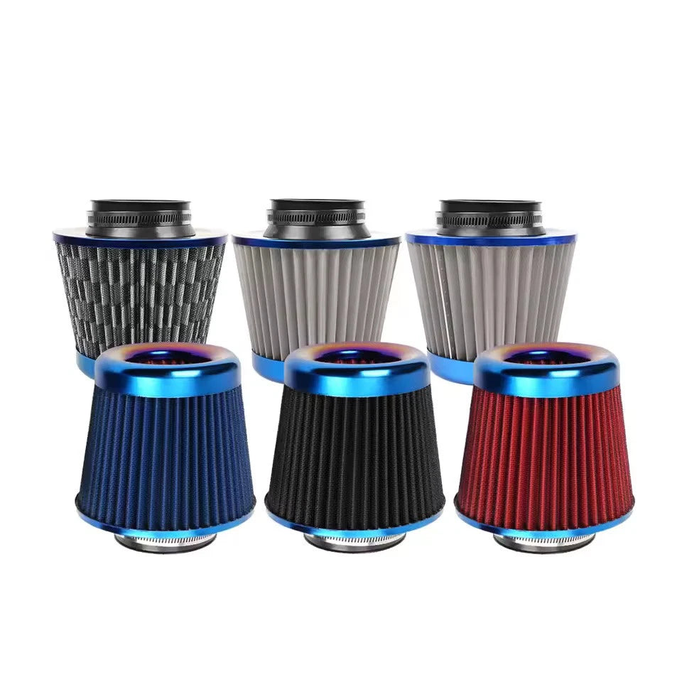 76MM 3" Air Intake Filter Induction Kit Burnt Blue Stainless Steel Mesh Cone NEW