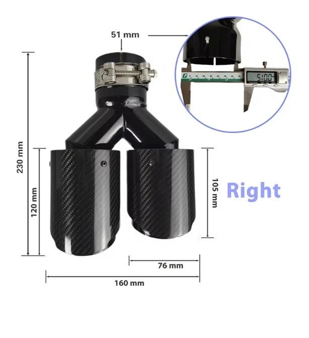 Genuine Carbon Fibre Gloss Black Twin Exhaust Tips Universal Bolt On All Sizes