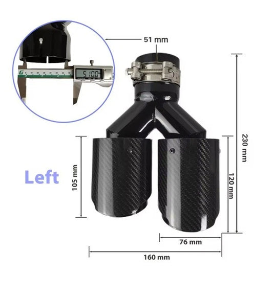 Genuine Carbon Fibre Gloss Black Twin Exhaust Tips Universal Bolt On All Sizes