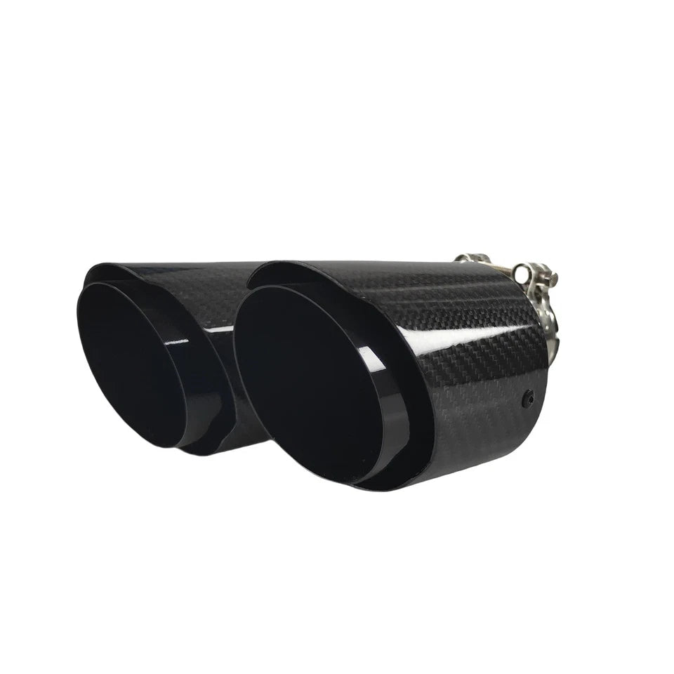 Genuine Carbon Fibre Gloss Black Twin Exhaust Tips Universal Bolt On All Sizes