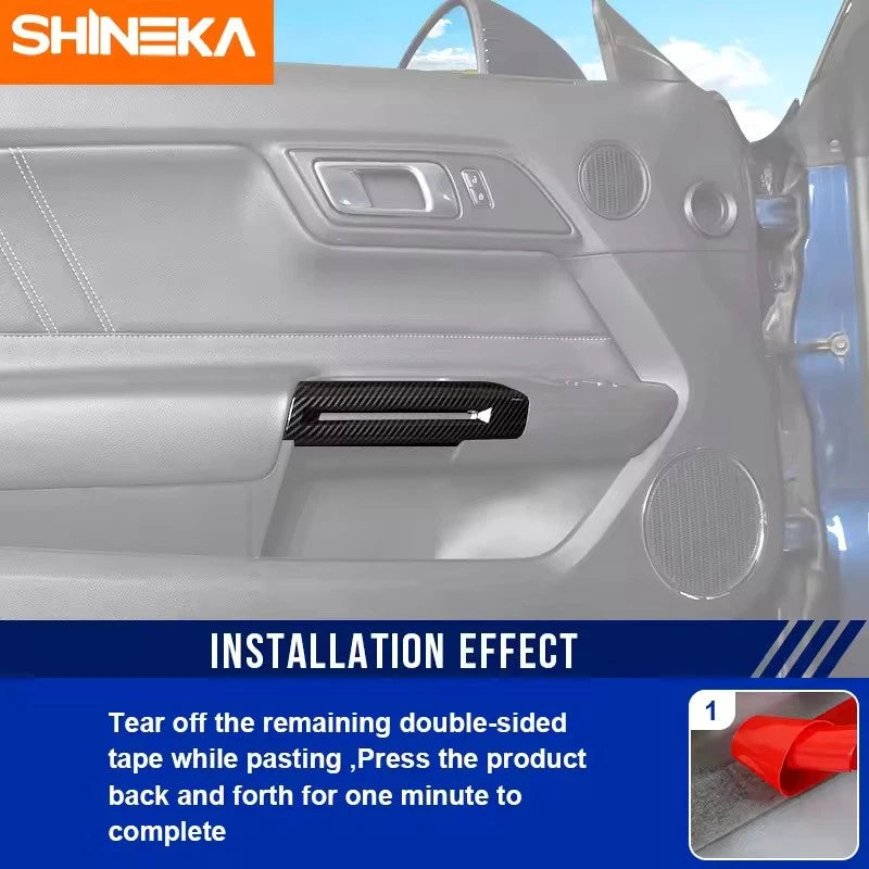 ABS Carbon Door Handle Cover Trim Interior Decoration for Ford Mustang 2015-2020