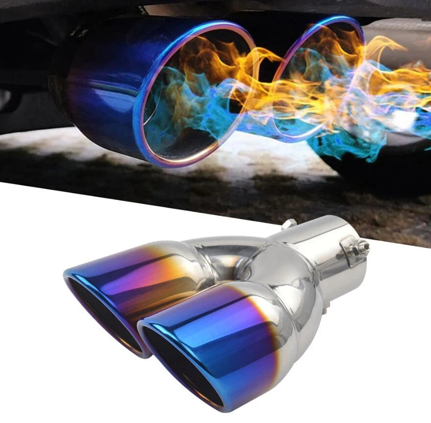 Twin Burnt Titanium Exhaust Tips 70mm Inlet Dual 76mm Outlet Muffler Tail Pipe