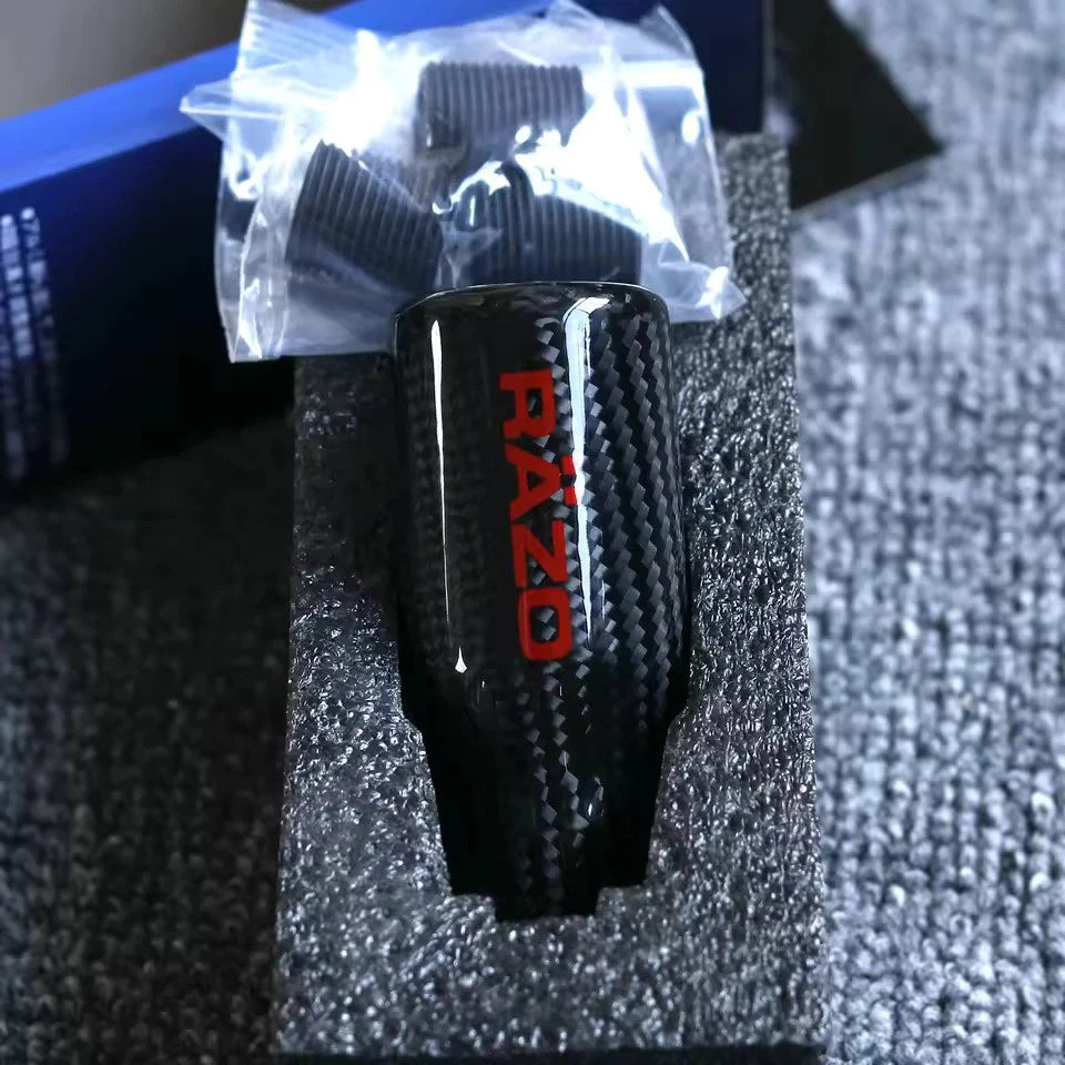 Black/Silver RAZO Real Carbon Fiber Gear Shift Knob Shifter Lever 80mm NEW