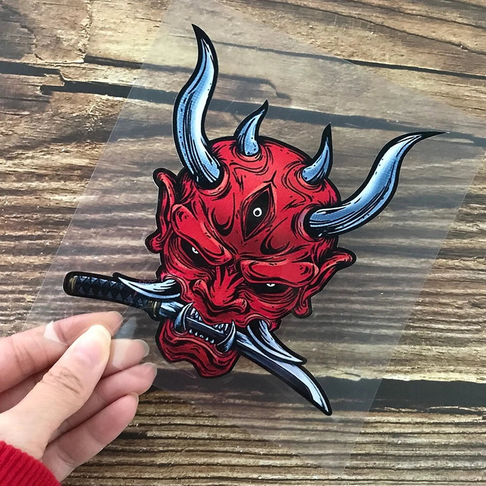 Japanese Three Eye Oni Death Mask Demon Decal Sticker JDM Car Bike Nissan Honda