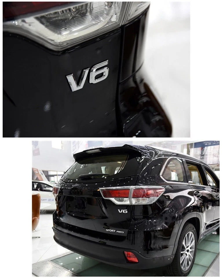 V6 3D Matte Black / Silver Metal Emblem Badge Universal Self-Adhesive Sticker