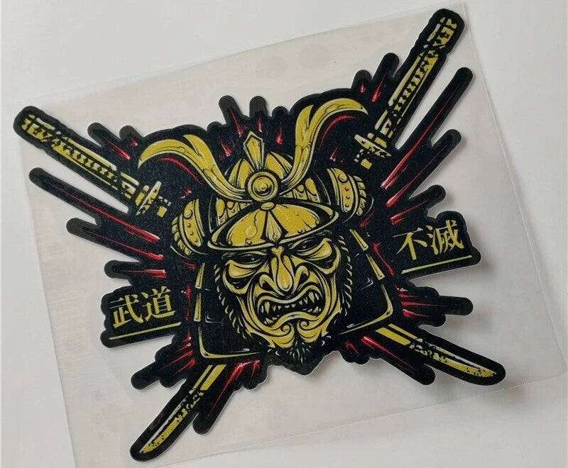 Gold Samurai Katana Oni Mask Car Decals Sticker for Toyota Nissan Subaru Mazda