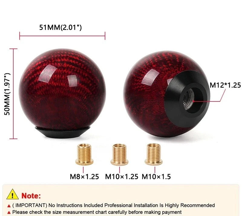 JDM Real Carbon Fibre Monster Ball Gear Shift Knob M8x1.25, M10x1.25, M10x1.5 AU