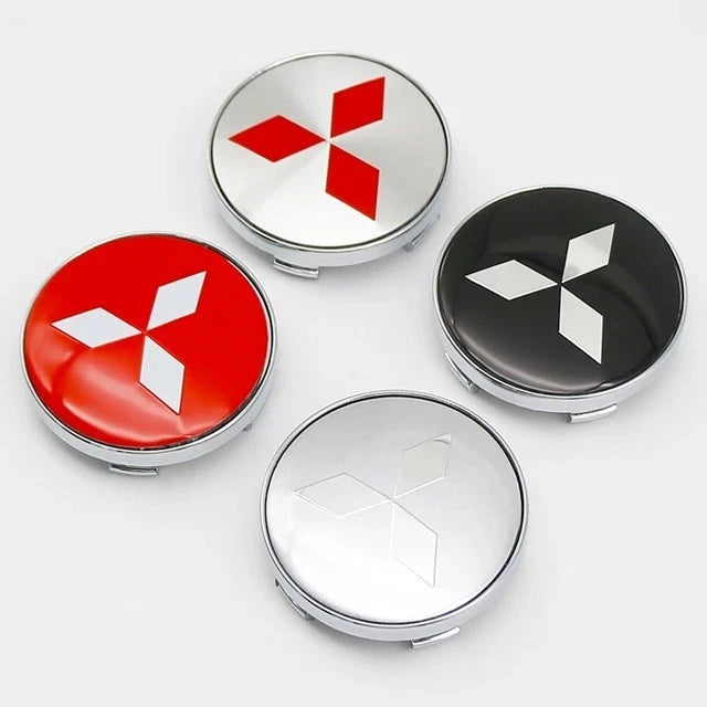 4 x Mitsubishi Centre Silver Black Red Wheel Cap Ralliart 60mm Face 56mm Clip