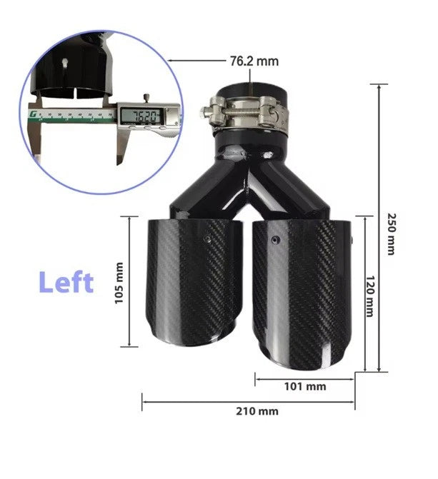 Genuine Carbon Fibre Gloss Black Twin Exhaust Tips Universal Bolt On All Sizes