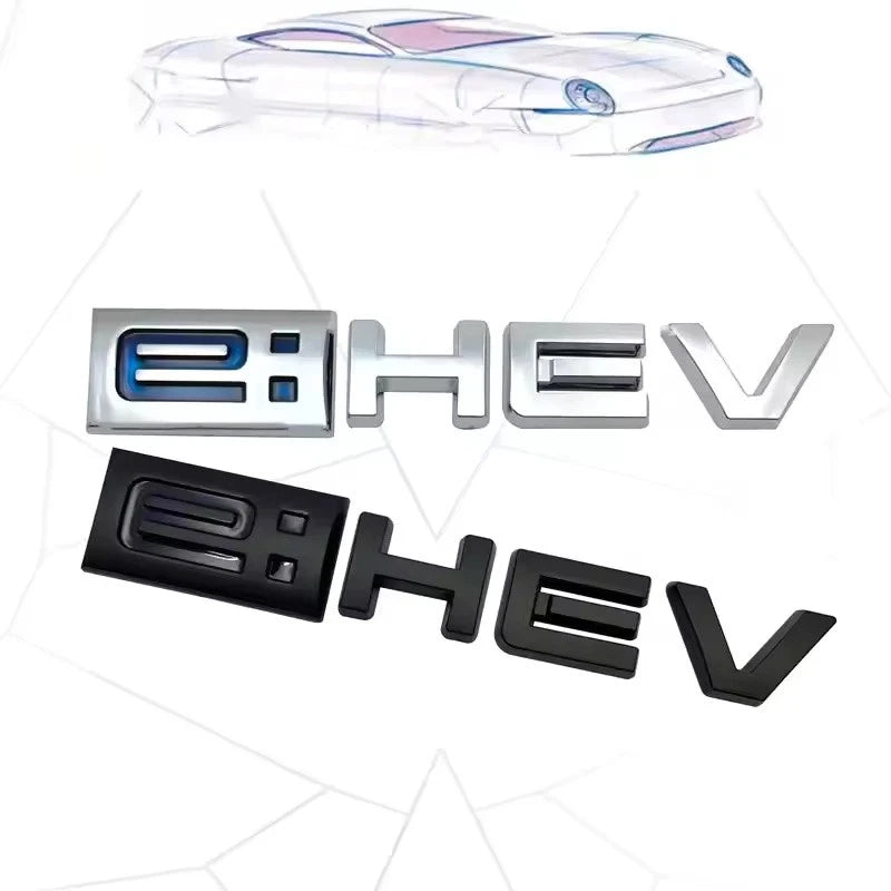 E:HEV 3D Boot Badge Emblem Black Silver 14 x 2.5cm & 8.2 x 1.4cm with Adhesive
