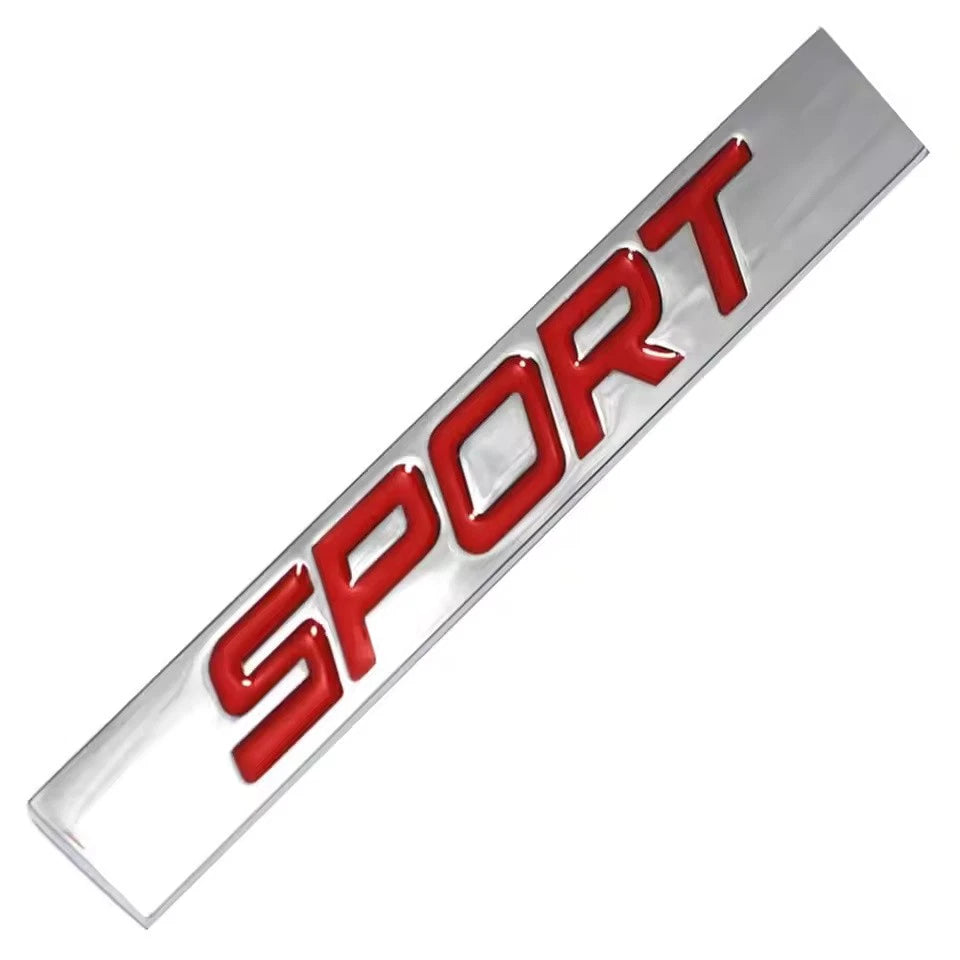 Sport Black Red Silver Badge Emblem 78mm x 12mm with Adhesive NEW