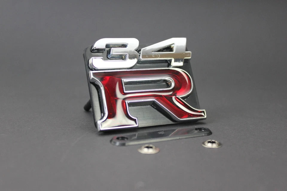 34R Grill & Boot Badge Emblem Silver Red for Nissan Skyline R34 GTR GTT GTST GT