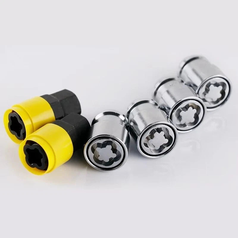 4 x Wheel Lock Nut Set for M12x1.25 M12x1.5 36mm Steel with 2 Lock Keys Security