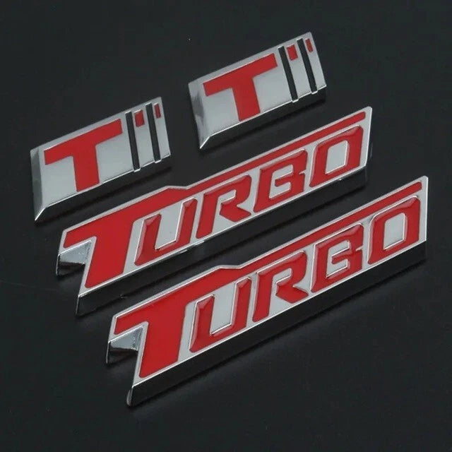 Turbo Badge Emblem Chrome Silver / Red for Honda Mitsubishi Mazda Suzuki KIA