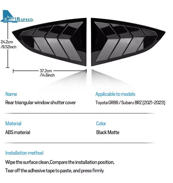 ABS Window Matte Black Louver Set for Toyota GR86 BRZ 2021 2022 2023 2024