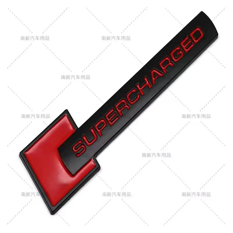 3D Metal Supercharged Emblem Badge Black Silver Red for Boot Fender 105 x 26mm