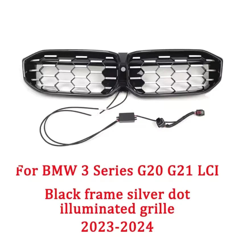 2022–2024 BMW 3 Series G20 LCI LED Front Kidney Grille Racing Gloss Black ABS Plastic