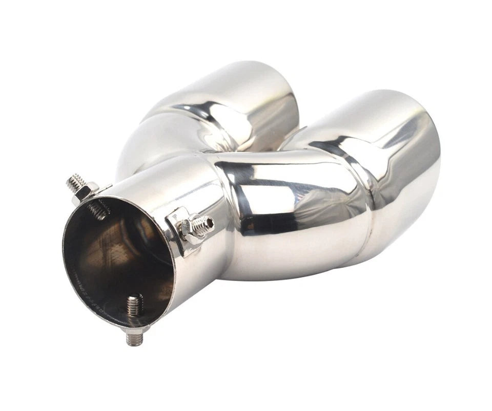 Twin Chrome Silver Exhaust Tips 70mm Inlet Dual 76mm Outlet Muffler Tail Pipe
