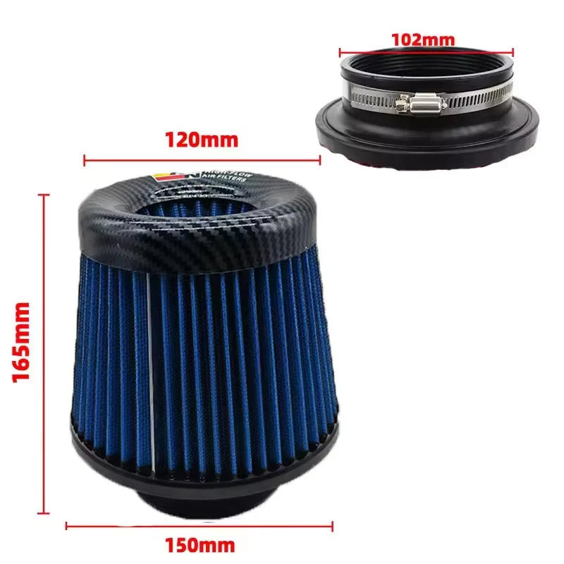 High Flow Air Intake Filter Mushroom 3 Inch 76mm Head Car Performance Carbon