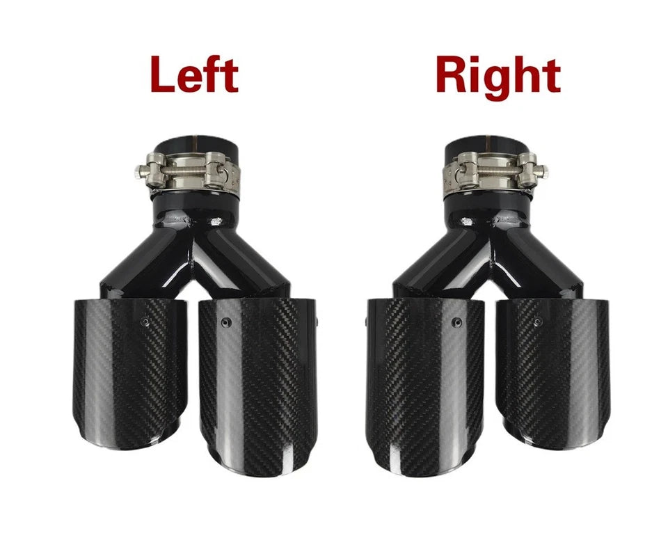 Genuine Carbon Fibre Gloss Black Twin Exhaust Tips Universal Bolt On All Sizes