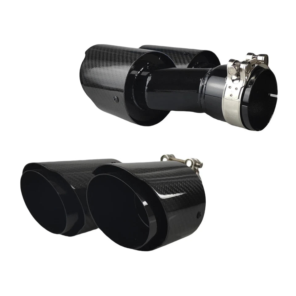 Genuine Carbon Fibre Gloss Black Twin Exhaust Tips Universal Bolt On All Sizes