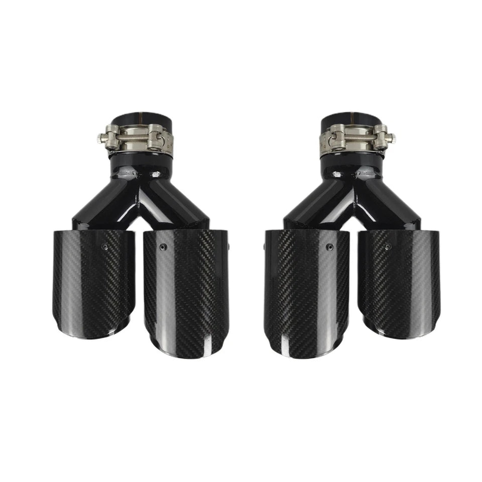 Genuine Carbon Fibre Gloss Black Twin Exhaust Tips Universal Bolt On All Sizes