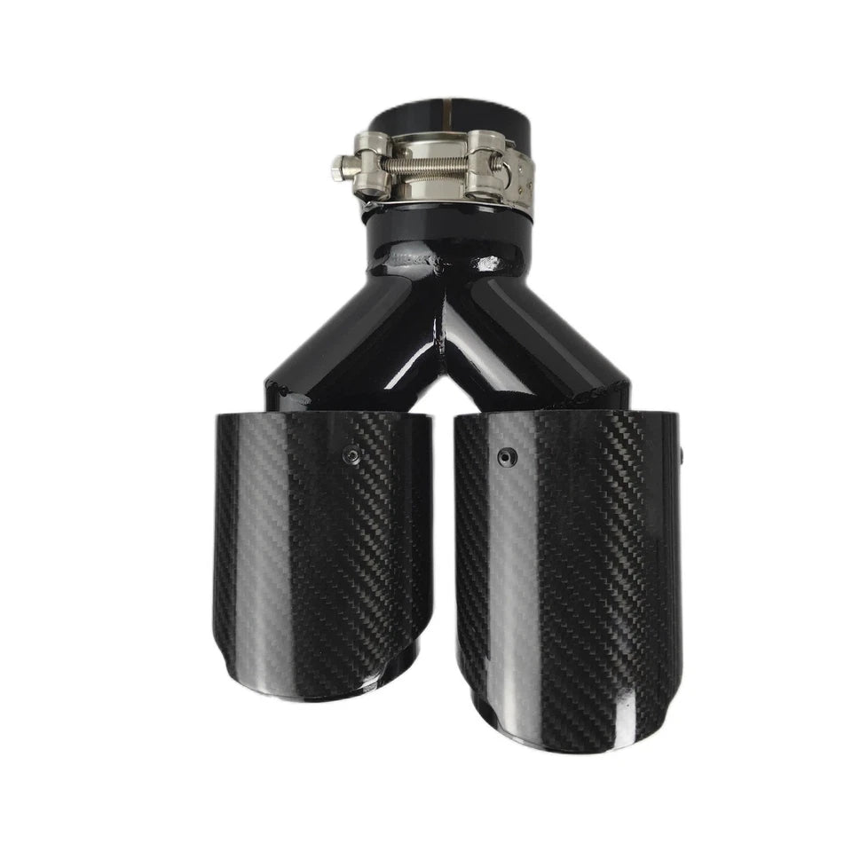 Genuine Carbon Fibre Gloss Black Twin Exhaust Tips Universal Bolt On All Sizes