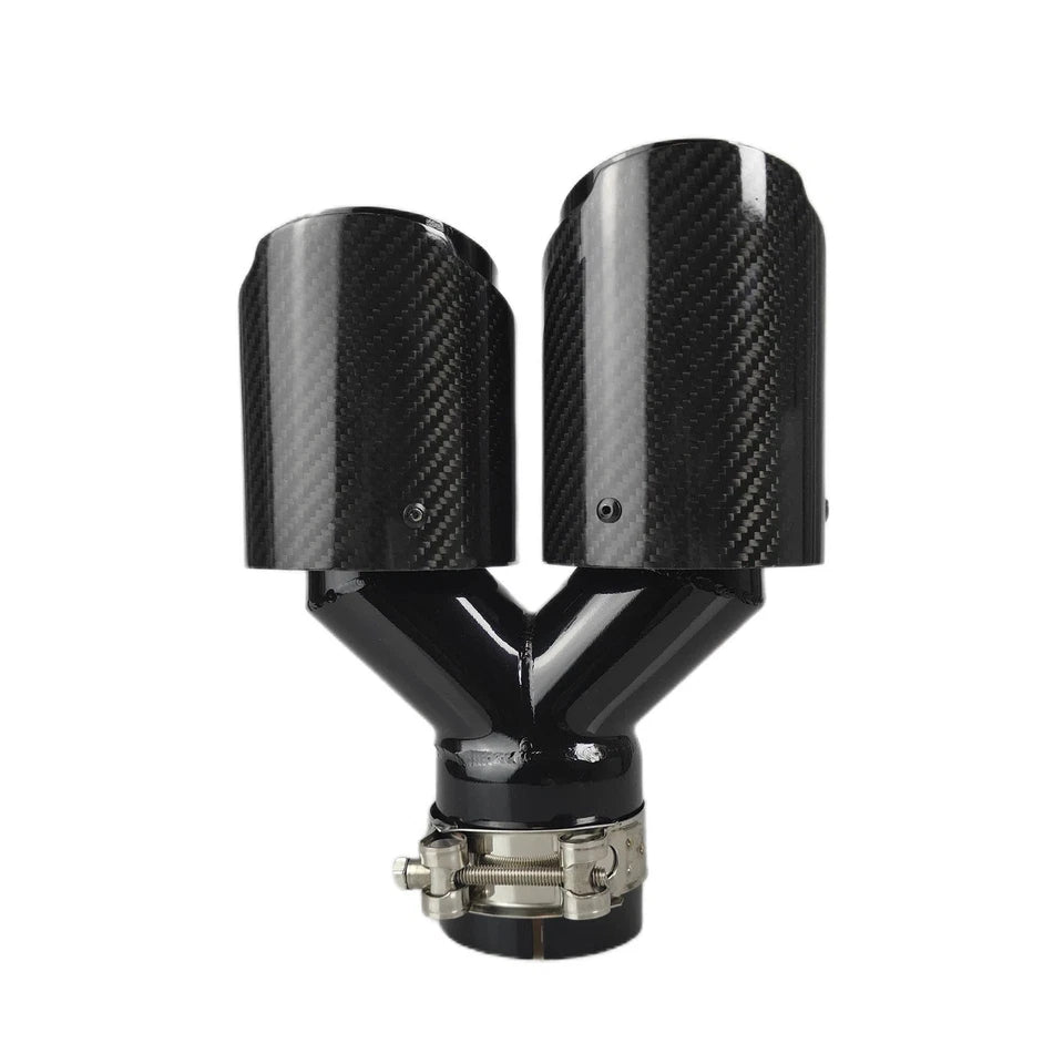 Genuine Carbon Fibre Gloss Black Twin Exhaust Tips Universal Bolt On All Sizes