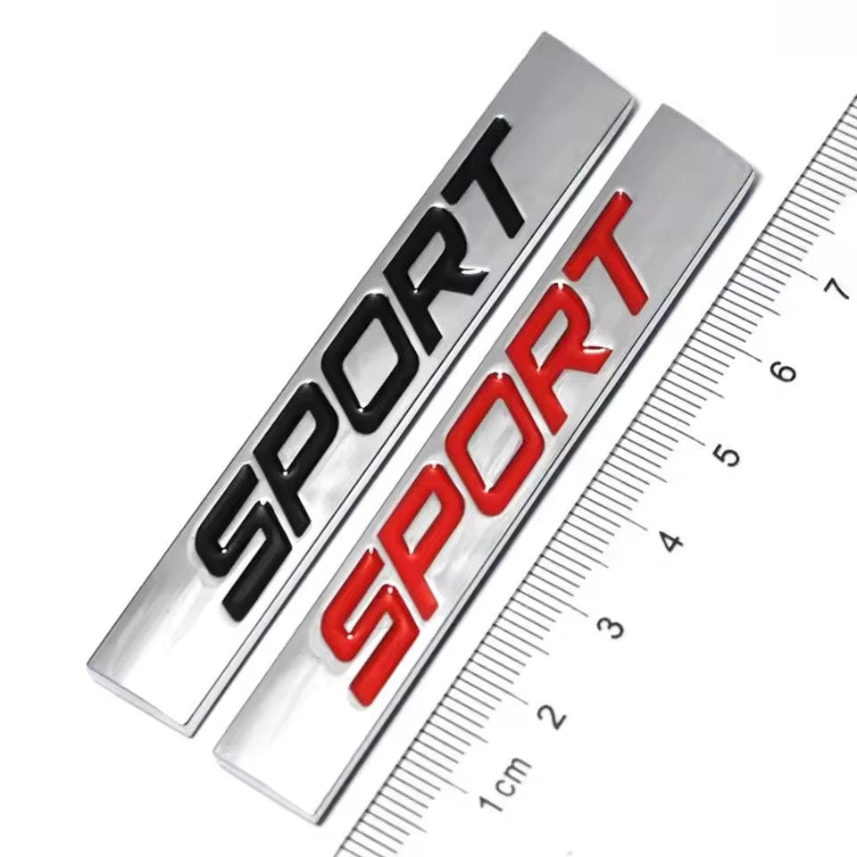 Sport Black Red Silver Badge Emblem 78mm x 12mm with Adhesive NEW