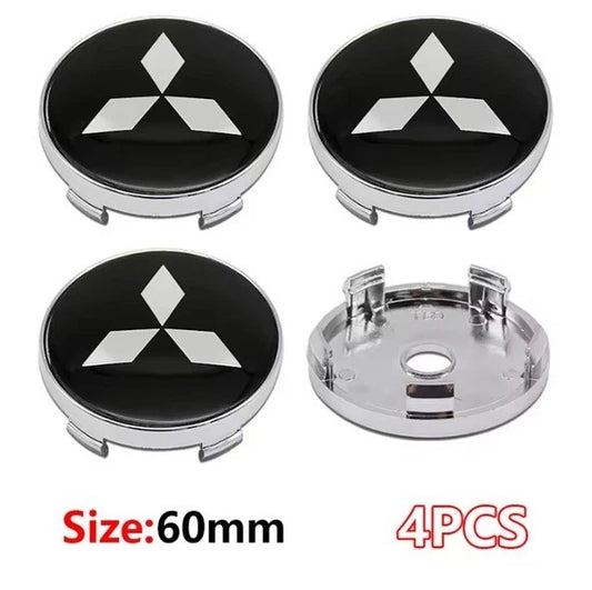 4 x Mitsubishi Centre Silver Black Red Wheel Cap Ralliart 60mm Face 56mm Clip
