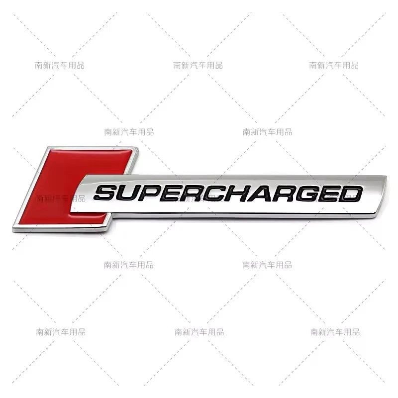 3D Metal Supercharged Emblem Badge Black Silver Red for Boot Fender 105 x 26mm