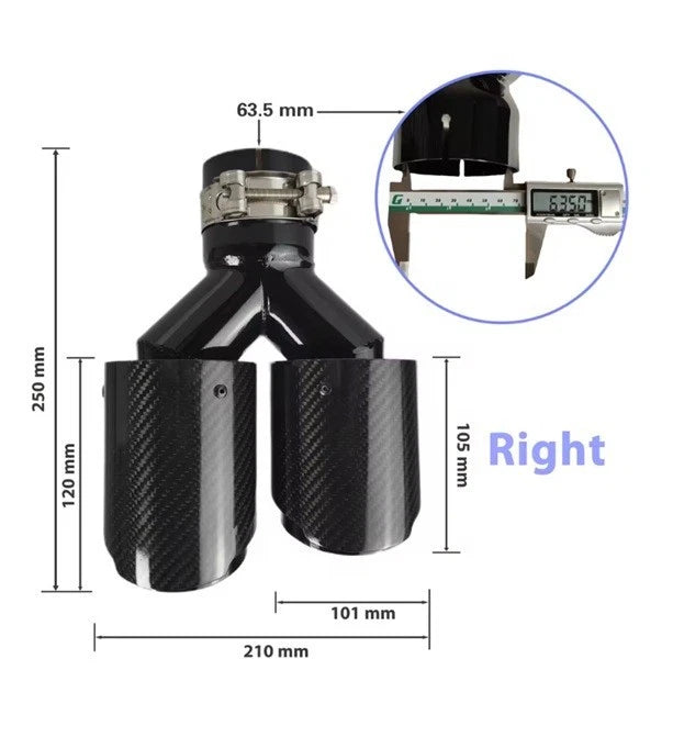 Genuine Carbon Fibre Gloss Black Twin Exhaust Tips Universal Bolt On All Sizes