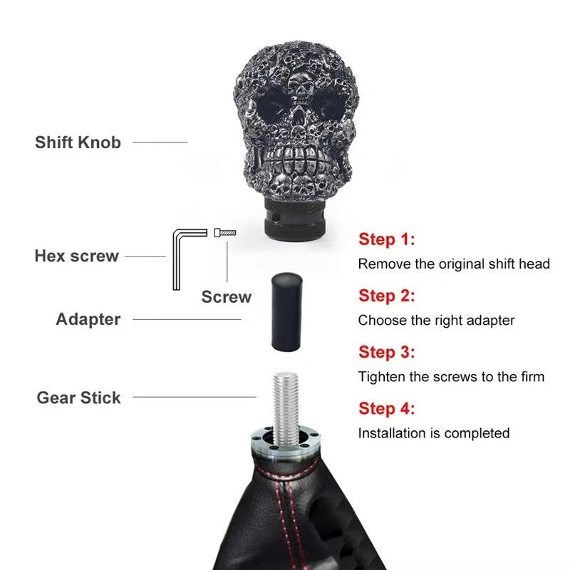 NEW Style Skull Manual Gear Knob Dark Silver / Cream Beige NEW M8 M10 M12