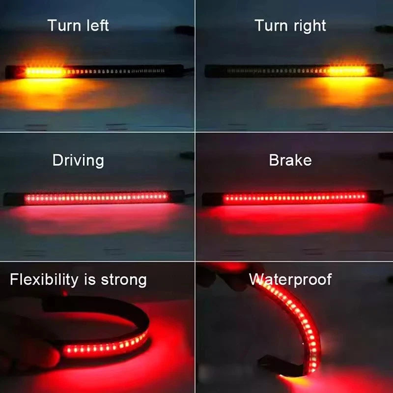 Flexible 48 LED Motorcycle Tail and Turn Signal Light Bar 12V Rear Brake Strip