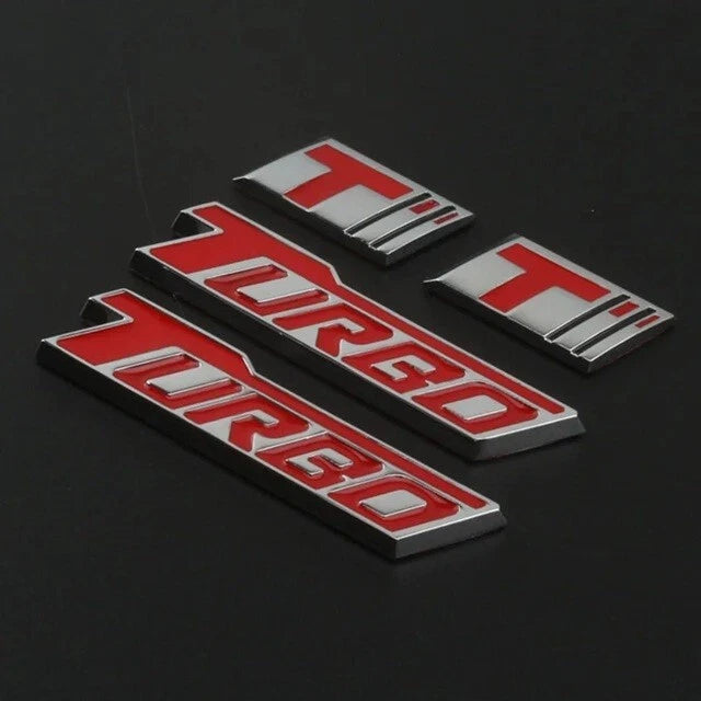 Turbo Badge Emblem Chrome Silver / Red for Honda Mitsubishi Mazda Suzuki KIA