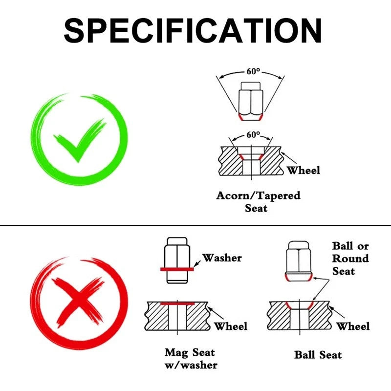 20 Pcs Racing Spec Steel Lug Nuts Screw M12x1.25 M12x1.5 20Pcs Set Open Ended