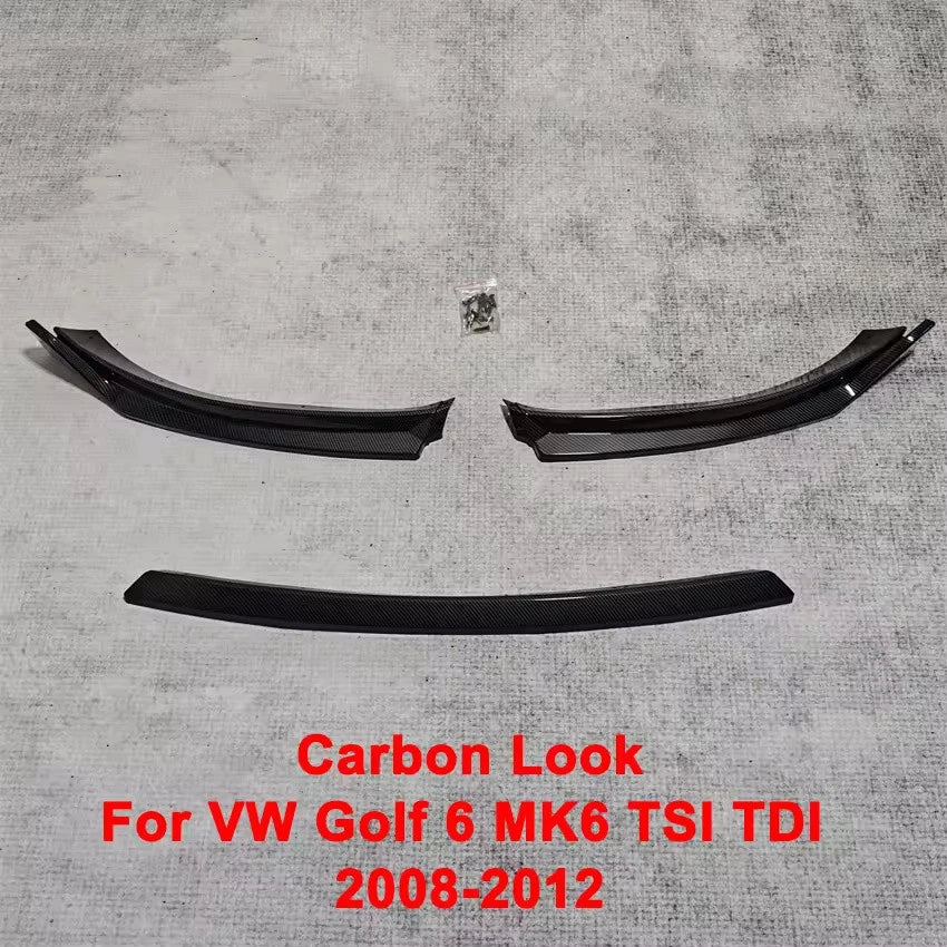 Front Bumper Splitter Lip Diffuser Black Carbon for Golf 6 MK6 TSI/TDI 2008–2012