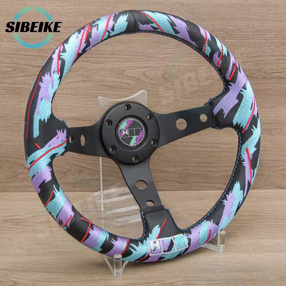 JDM 320mm Racing Steering Wheel Premium Embroidered Deep Dish HKS Style NEW
