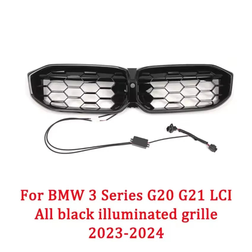 2022–2024 BMW 3 Series G20 LCI LED Front Kidney Grille Racing Gloss Black ABS Plastic