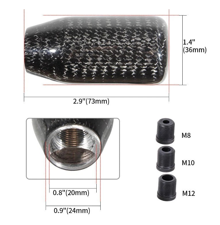 JDM Genuine Carbon Fibre Gear Shift Knob M12x1.25 M10x1.5 M10x1.25 M8x1.25