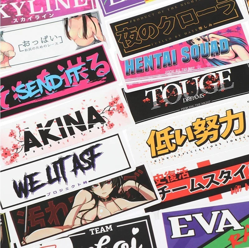 50x Japanese JDM Anime Manga Kanji Decal Sticker for Car Bike Computer Suitcase