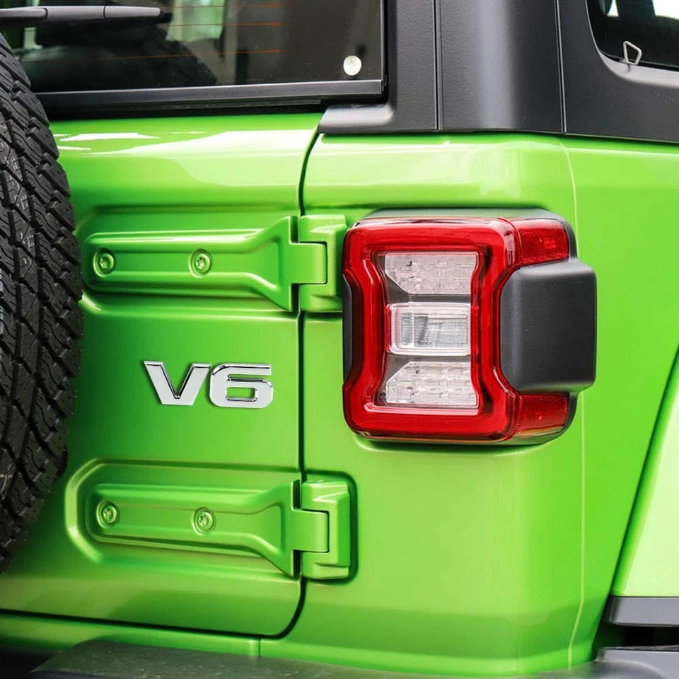 V6 3D Matte Black / Silver Metal Emblem Badge Universal Self-Adhesive Sticker