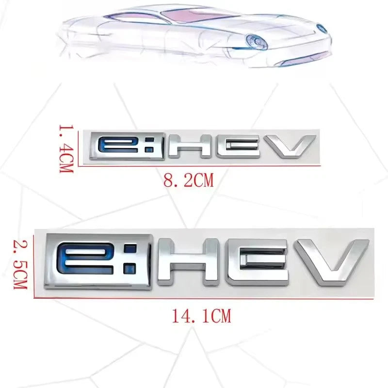 E:HEV 3D Boot Badge Emblem Black Silver 14 x 2.5cm & 8.2 x 1.4cm with Adhesive