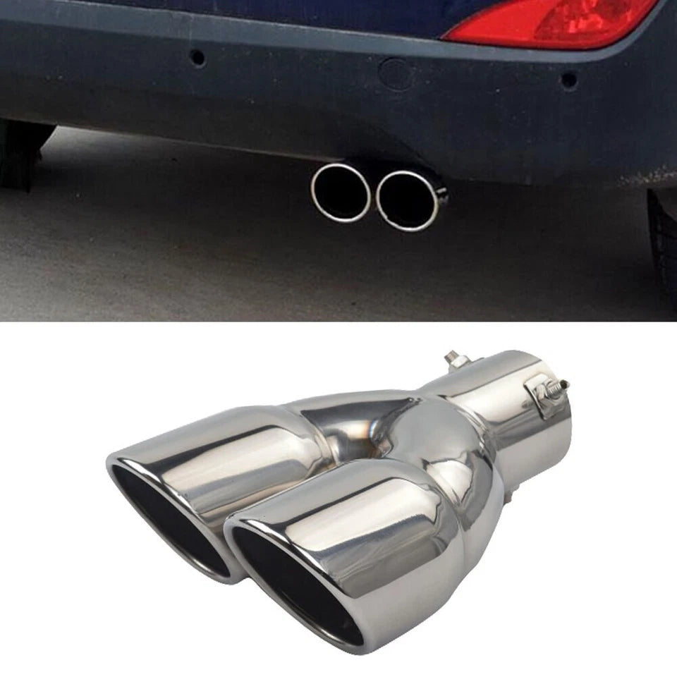 Twin Chrome Silver Exhaust Tips 70mm Inlet Dual 76mm Outlet Muffler Tail Pipe