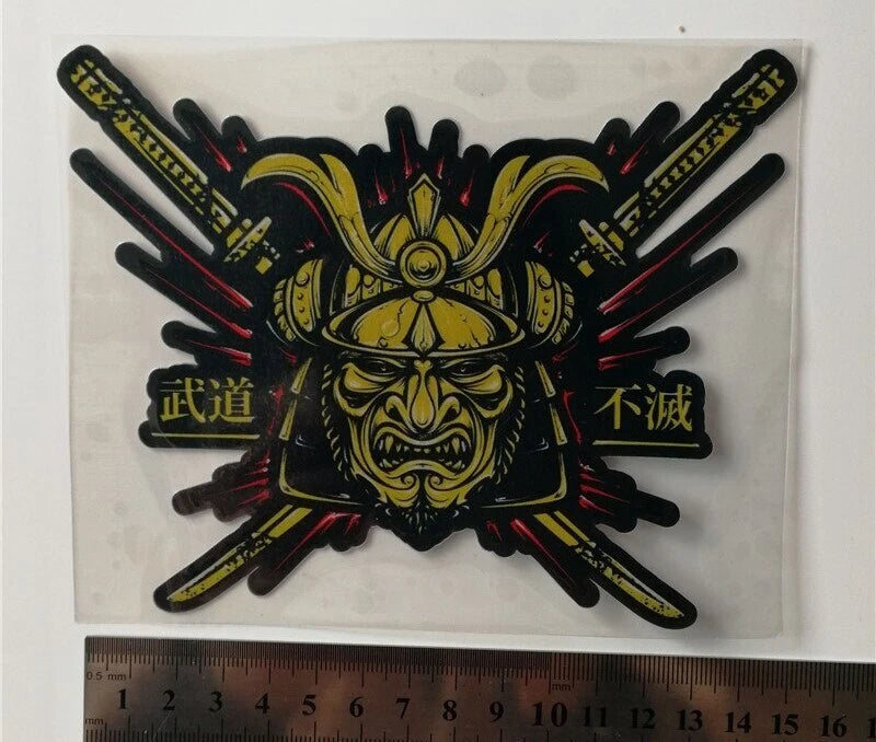 Gold Samurai Katana Oni Mask Car Decals Sticker for Toyota Nissan Subaru Mazda